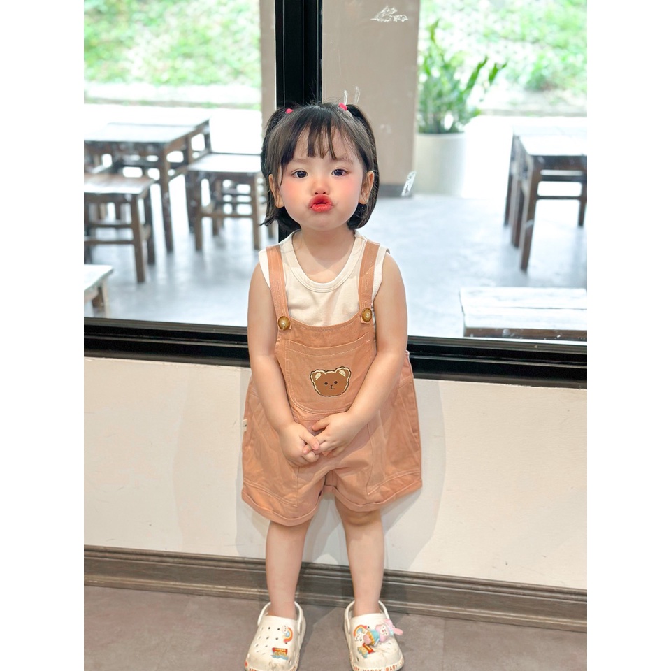 Set yếm đùi in gấu cho bé kèm áo sát nách Mozi- chất mềm