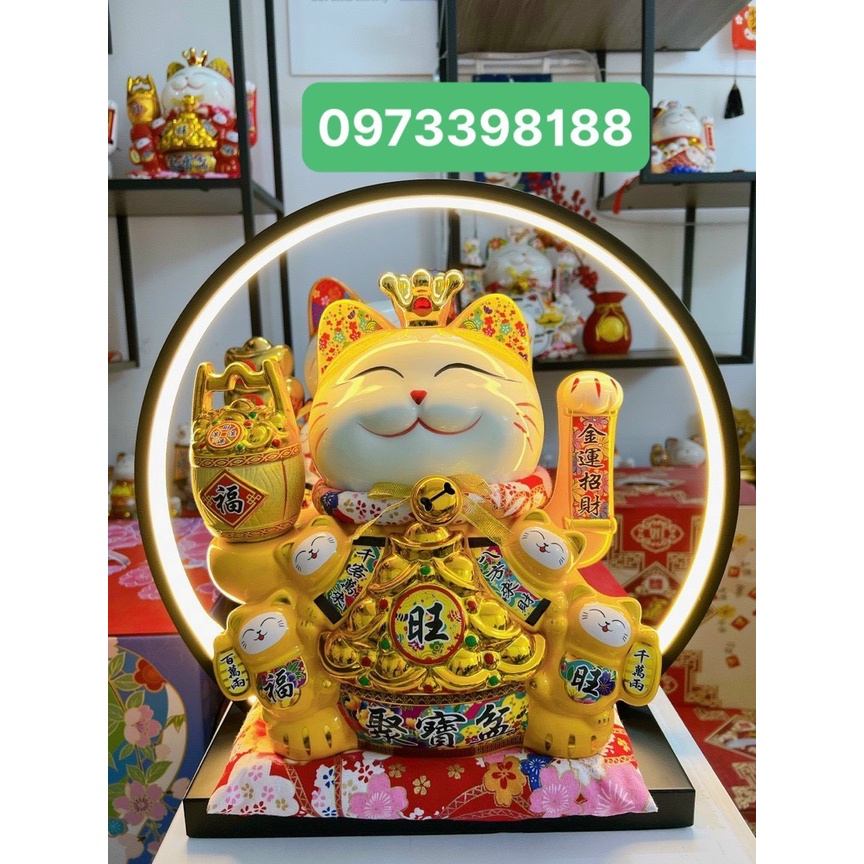 Mèo Chiêu Tài Lộc, Mèo May Mắn, Mèo Gốm Sưs cao cấp cao đủ size, đủ mẫu + đế lót + hôp quà tặng