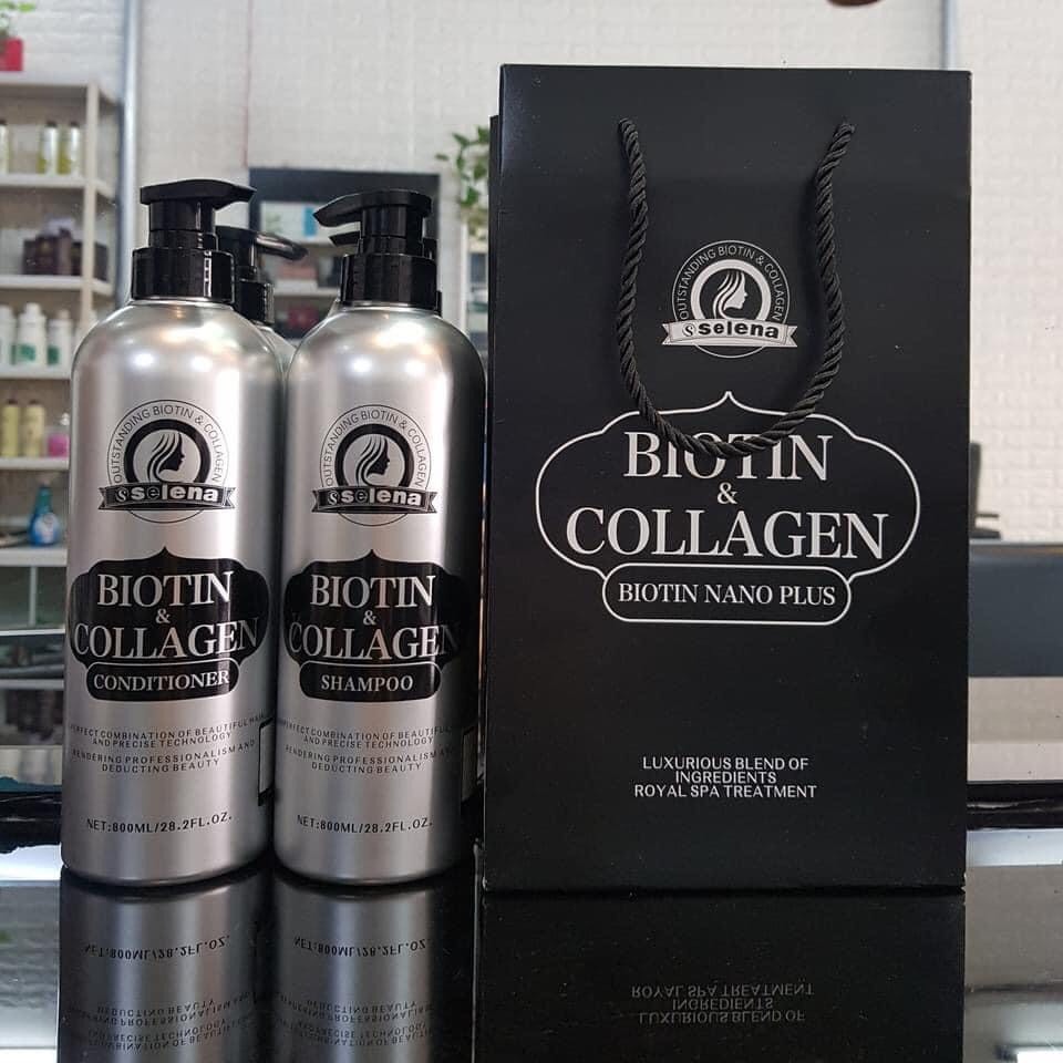 CẶP Gội Xả Biotin Collagen Selena 800Ml -Giảm Rụng Tóc,Phục Hồi Tóc , Hư Tổn.CHÍNH HÃNG KEM