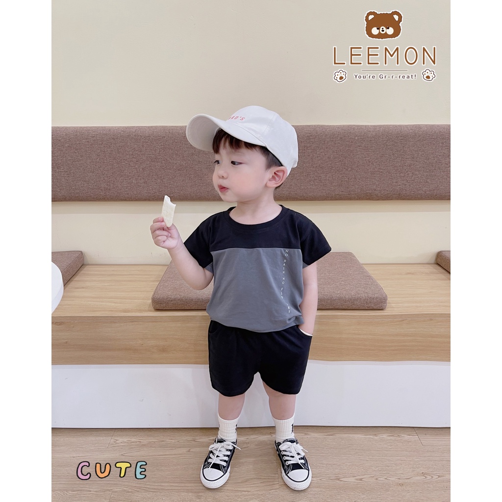 Bộ quần áo phối thân cho bé trai Beemo,Chất liệu cotton co giãn mềm mại,in quote dọc thân nổi bật B290