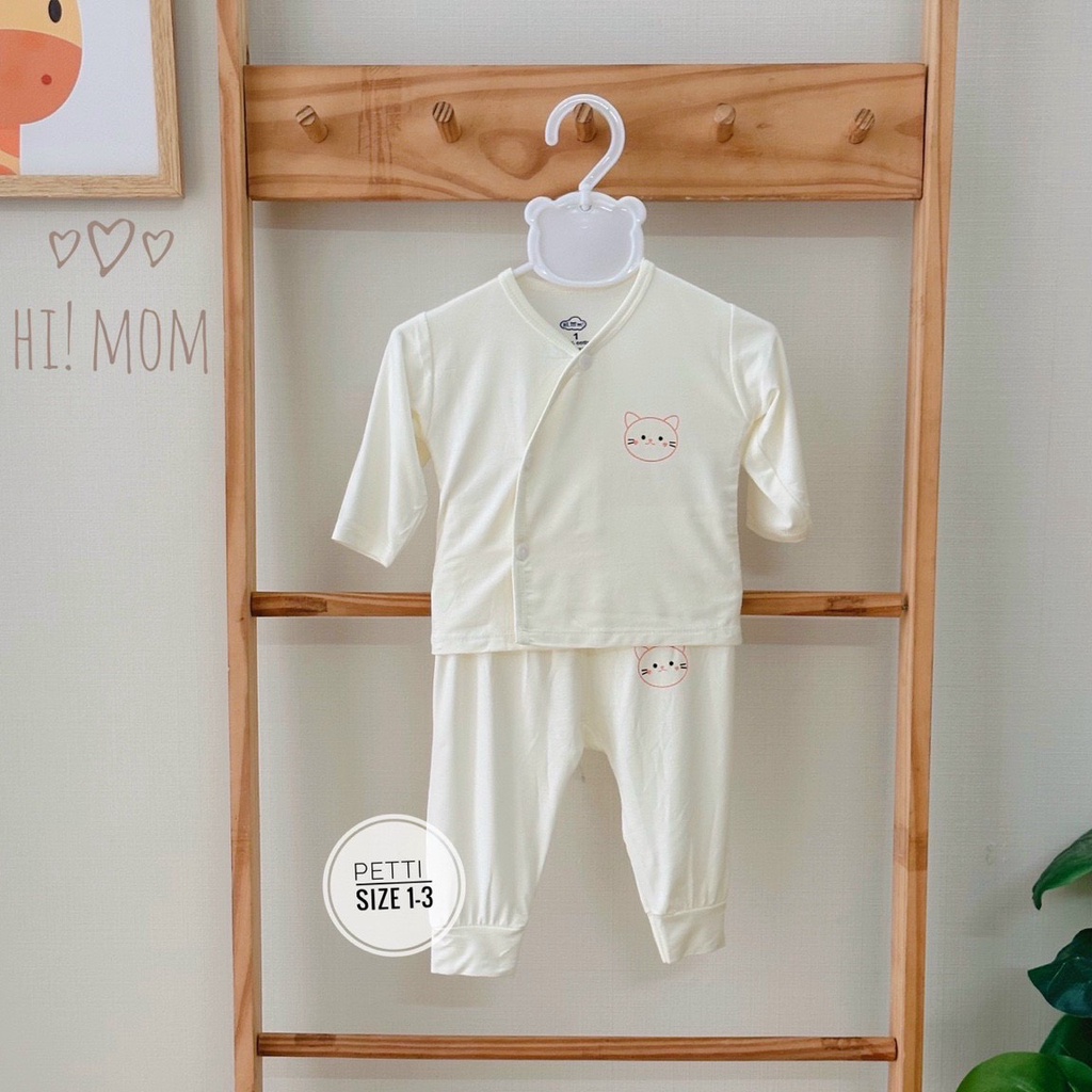 Bộ Sơ Sinh Dài Tay Cài Chéo Chất Cotton Thun Lạnh Siêu Mềm, Mát Cho Bé Hi Mom