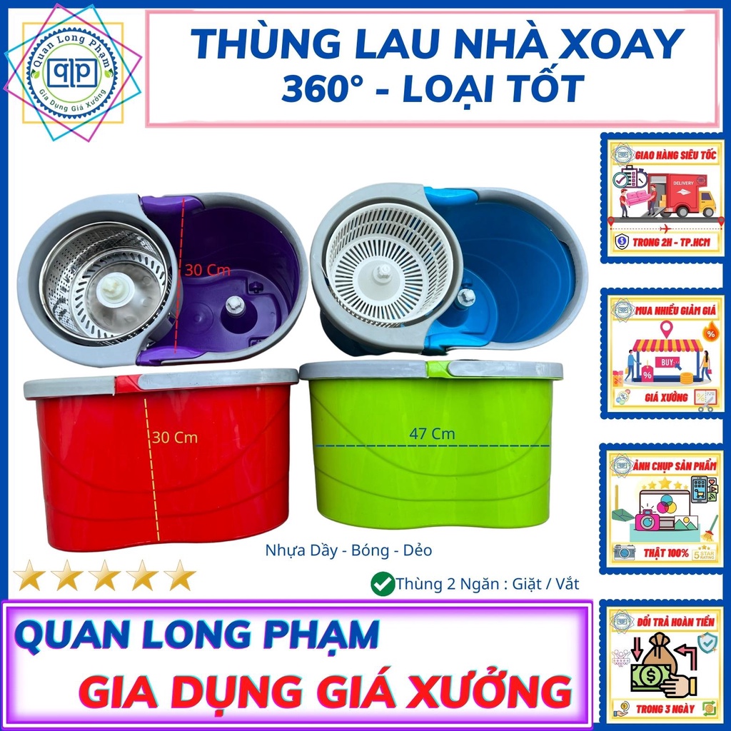 Thùng / Xô Lau Nhà Tự Vắt Lồng Nhựa Xoay 360° - Hàng Tốt - Giá Xưởng ❤️ Dẻo Khó Bể ❤️ Nhựa Đẹp