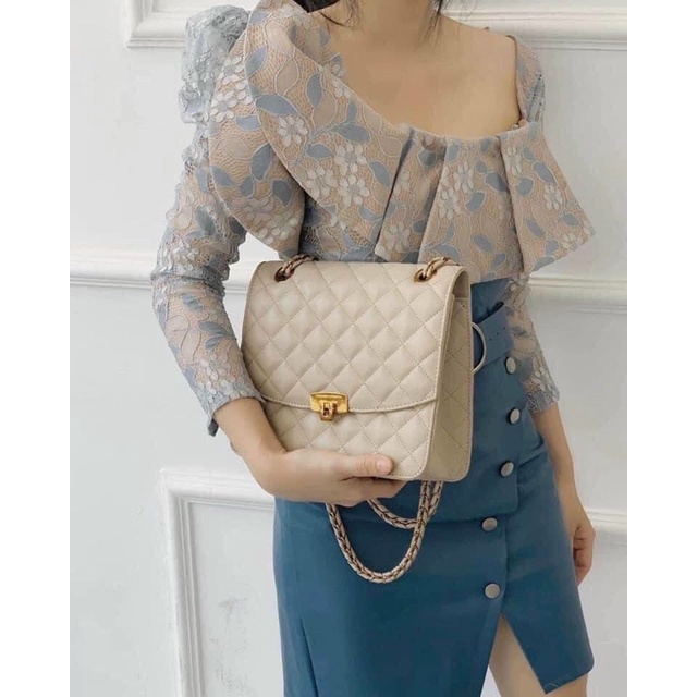 Túi xách nữ đeo chéo C.N.K ô trám to kẹp nách công sở 24cm