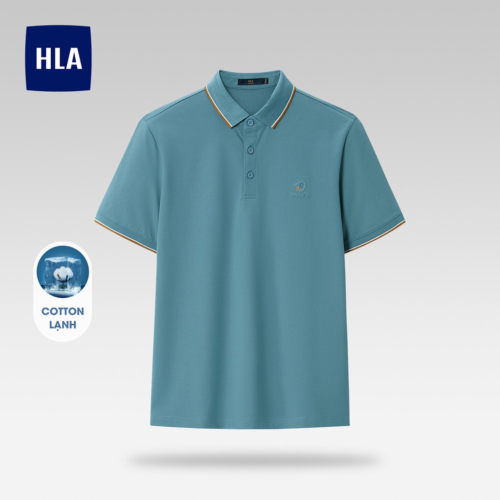 HLA - Áo POLO nam trơn phối viền màu Dynamic color line freshing blue Polo Shirt