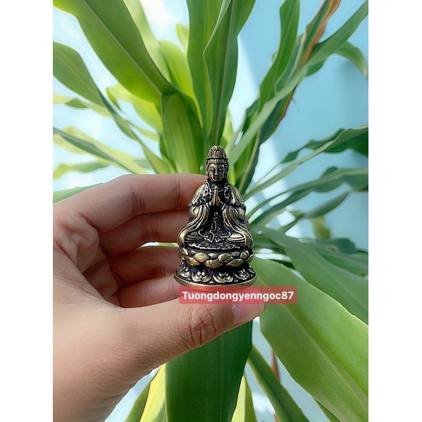 Tượng đồng Phật bà quan âm ngồi đài sen ( cao 5,5 cm )
