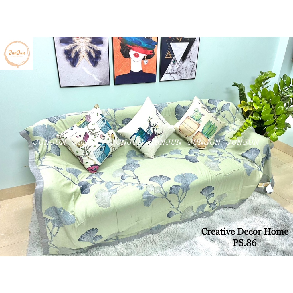 H16_Phủ Khăn Thảm Chăn Sofa Chất liệu Vải Xô Sợi Organic - Dòng cao cấp