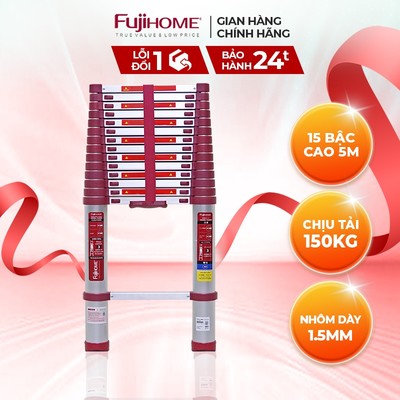 Thang nhôm đơn rút gọn FUJIHOME TLI500R - Cao 5m - Đế cao su chống trượt - Nhập khẩu chính hãng