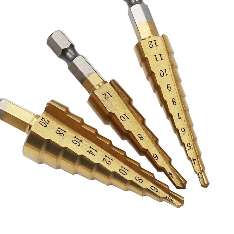 Bộ 3 Mũi Khoan Tháp Đa Năng, Chất liệu Titan Cao Cấp Từ 4-32mm
