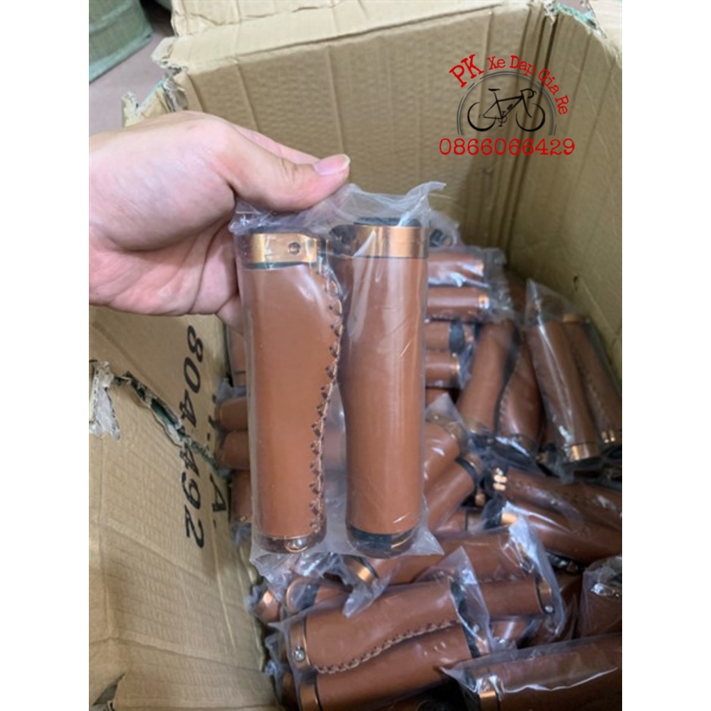 Tay nắm xe đạp màu da bò có đệm giảm giảm chấn, Tay nắm da xe đạp cao cấp