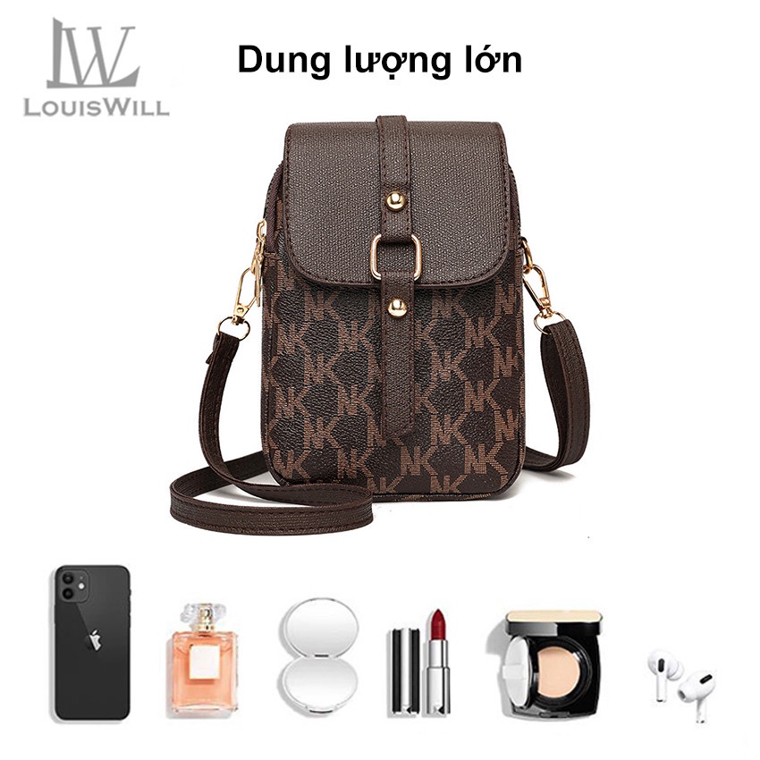 Túi đeo vai nữ LOUISWILL kiểu dáng cổ điển bằng da PU đựng điện thoại thời trang đa năng