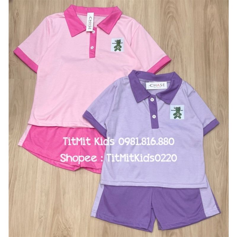 Bộ cotton cổ polo bé gái 90-170