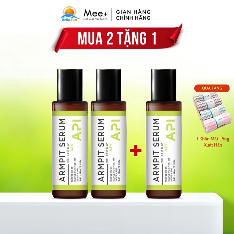 Combo 2 tặng 1 serum khử mùi hôi nách API, Son nách API, Lăn khử mùi ngăn tiết mồ hôi 72h 10ml và 15ml, shop Hello Sun