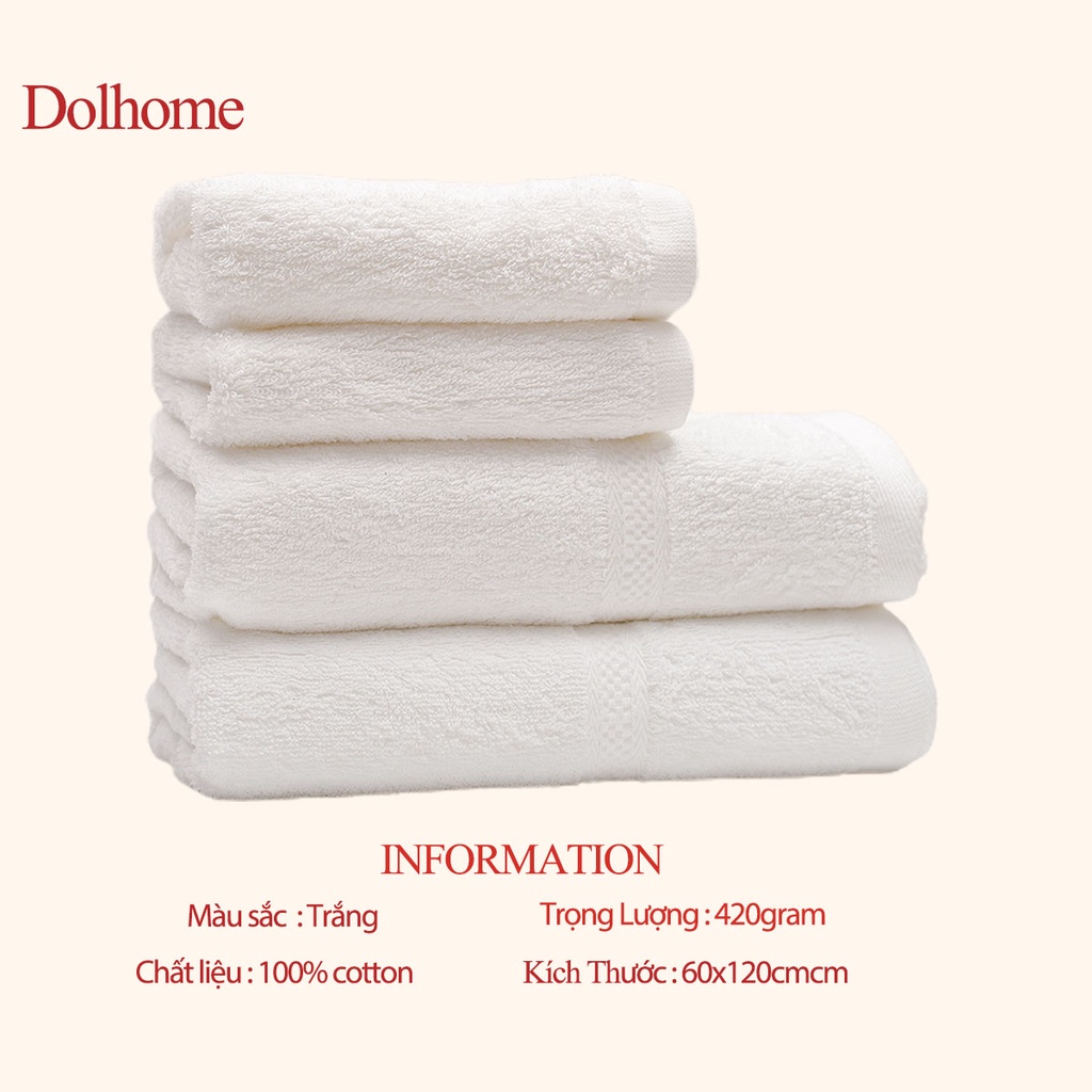 Combo khăn khách sạn Dolhome cao cấp 100% cotton thấm hút mềm mại sang trọng