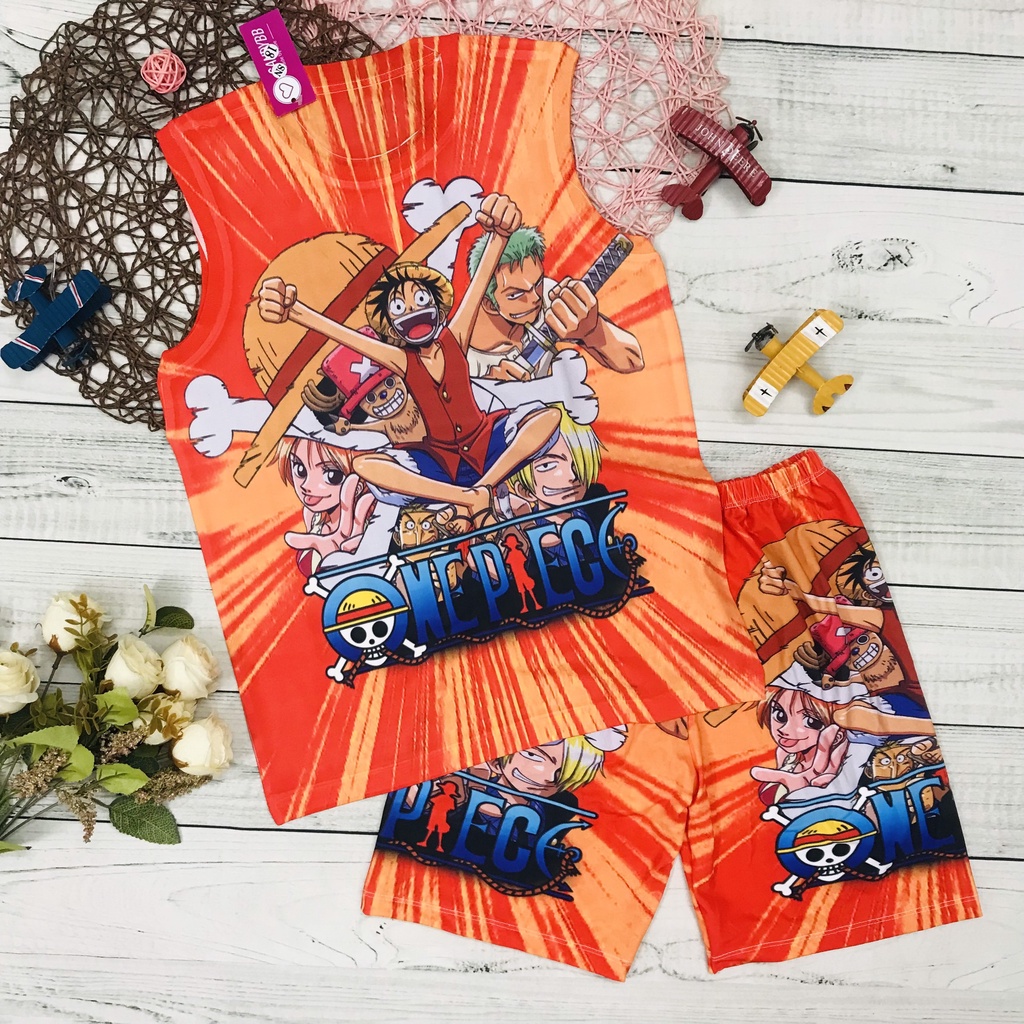 Đồ bộ ba lỗ, bộ sát nách thun lạnh in hình Luffy One Piece nhiều màu size đại 10kg- 60kg