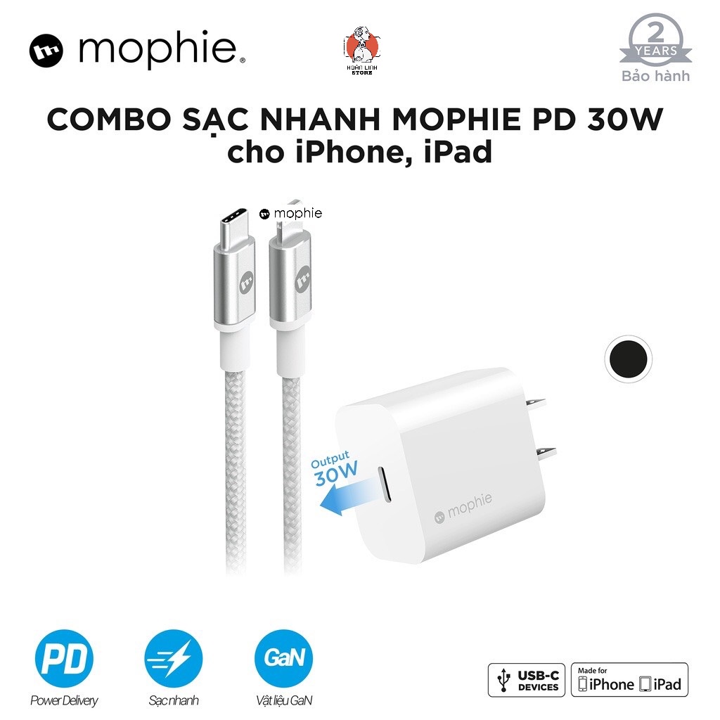 Combo Sạc Nhanh Mophie Power Delivery 30W USB-C Dành Cho iP/iPad - Hàng Chính Hãng
