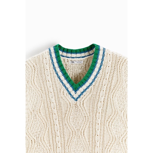 Áo gile nam Zara authentic STRIPE NECK KNIT VEST size S-M