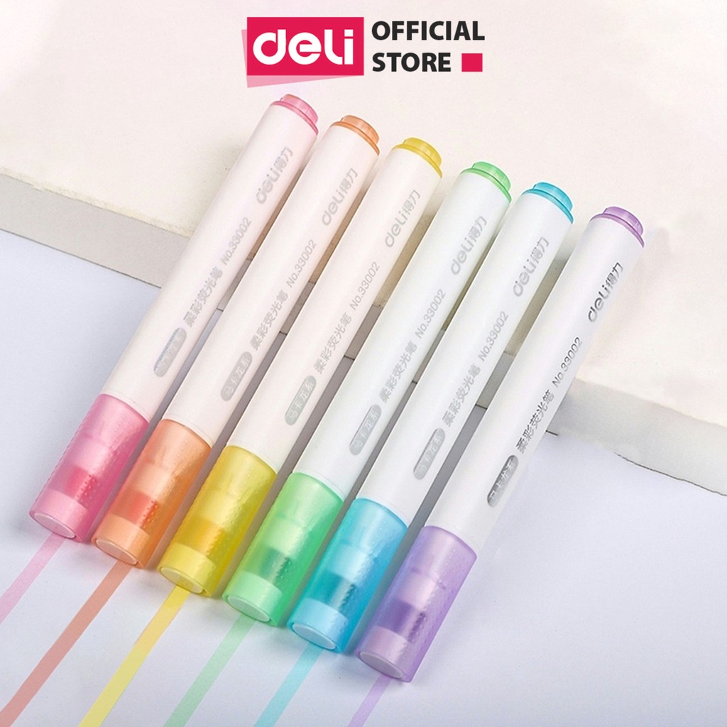 Set 6 Bút Highlight Màu Pastel Retro Đầu Vát Thân Tròn Giúp Ghi Nhớ Trang Trí Xinh Xắn Nhỏ Gọn Tiện Lợi