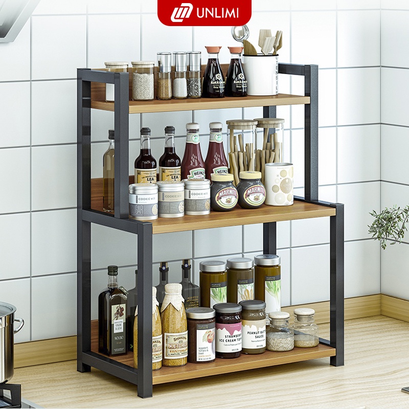 Kệ gia vị 2 3 tầng khung thép chống ghỉ sơn tĩnh điện thương hiệu Unlimi - GM04