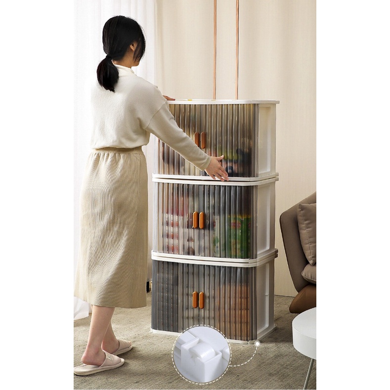 Tủ đựng đồ trẻ em gấp gọn- Hộp lưu trữ cửa kéo hai bên nhiều tầng đa năng