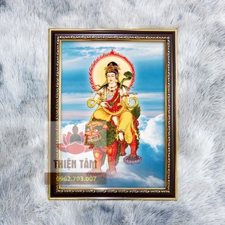 Tranh Văn Thù Sư Lợi Bồ Tát 36x48cm bằng vải phủ bóng khung composite xịn xò