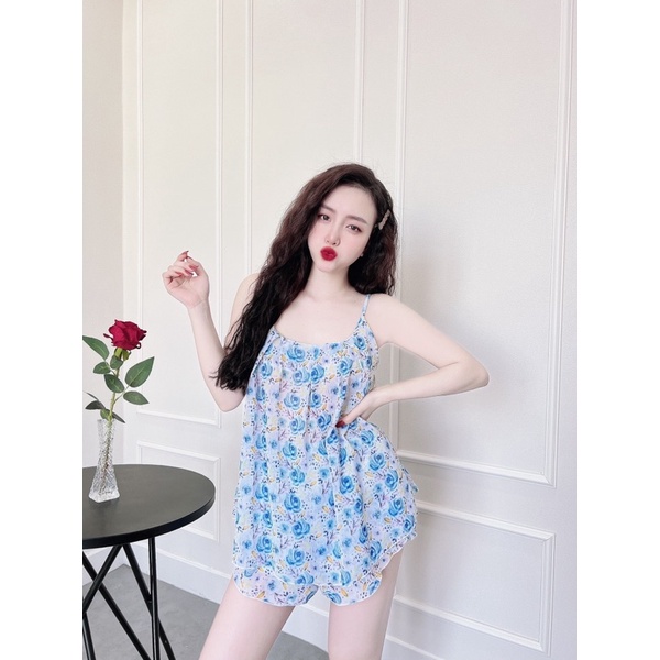 Đồ Ngủ Voan Tơ Trúc My xếp ly in họa tiết , Freesize 40-65kg, tuỳ chiều caó