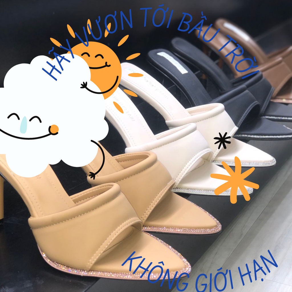 Guốc bảng ngang viền xoàn mũi nhọn cao 8p