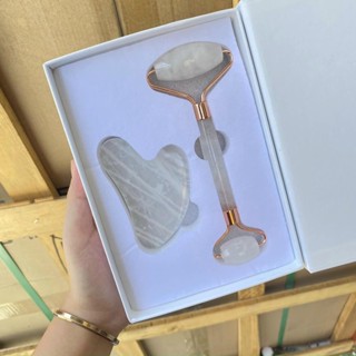 Combo thanh lăn đá massage và Guasha massage đá tự nhiên 100% ( Giúp thư giản- căng bóng da mặt )