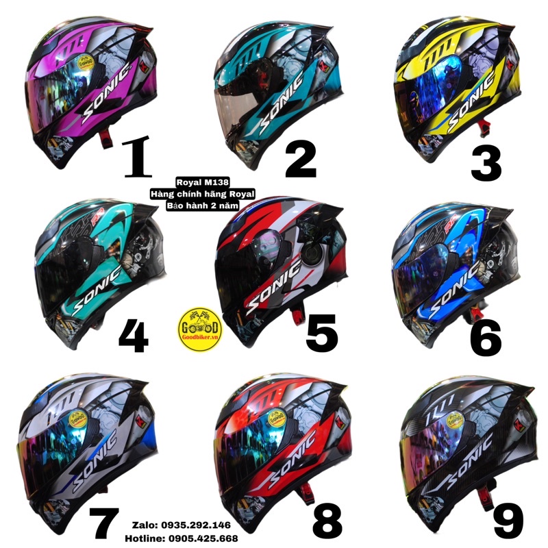 Mũ bảo hiểm Fullface tem honda sonic (Chính hãng royal_M138)