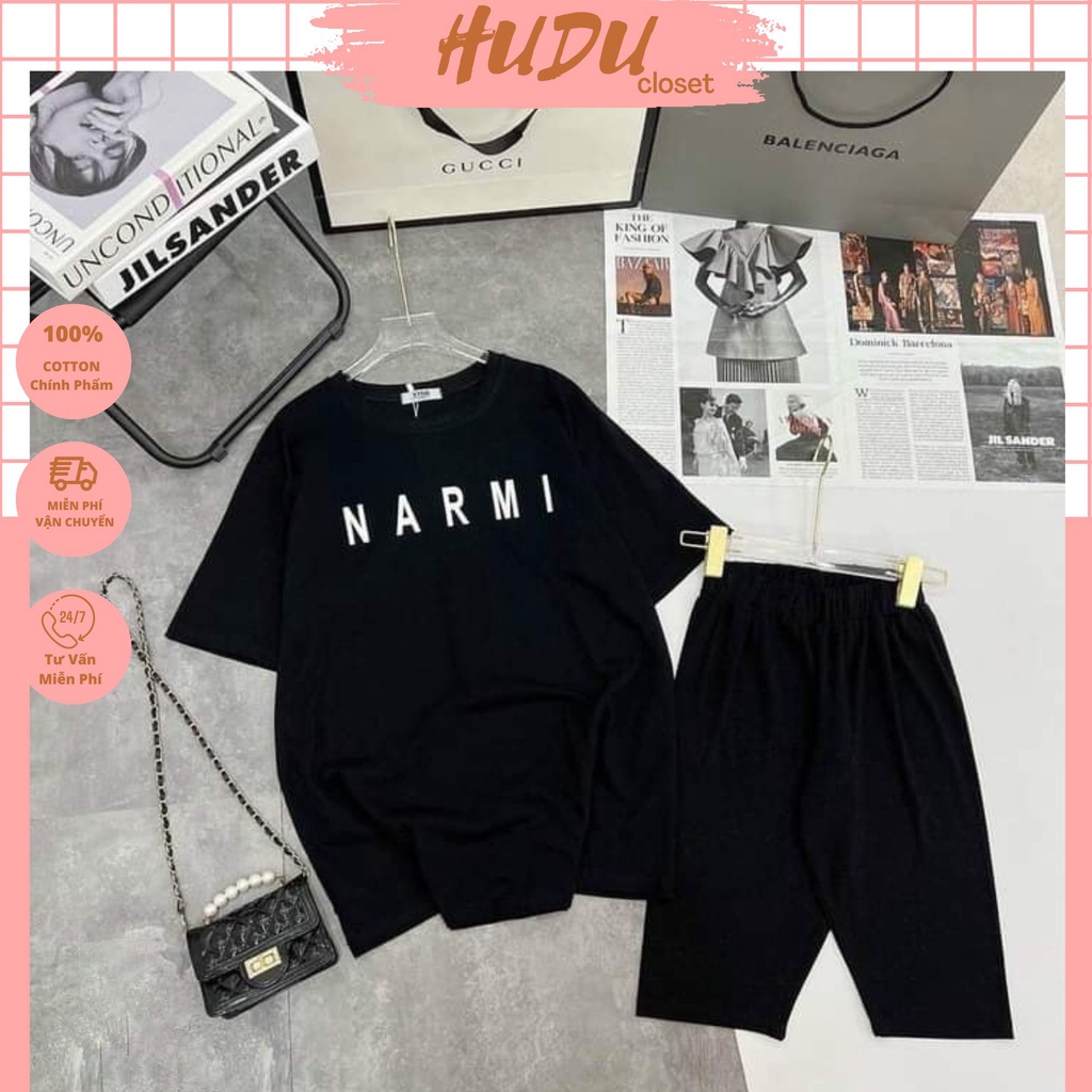Sét Áo Phông Tay Lỡ 3158 Cotton Khô + Quần Legging Lửng , Sét Bộ Áo Thun NARMI