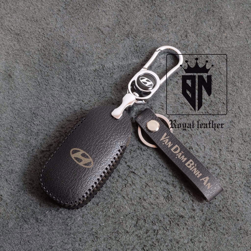 Bao da móc khoá bọc ốp chìa khoá xe ô tô Hyundai Accent 2021 2023, Elantra 2023 4 nút bấm da thật