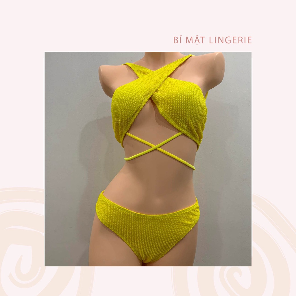 Bikini đồ bơi 2 mảnh thun nhún buộc dây chéo nhấn eo nhiều màu sắc tôn da ảnh thật hot trend 2023