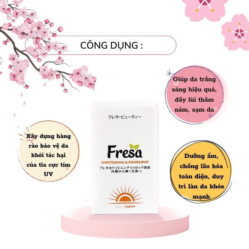 Viên uống trắng da và chống nắng nội sinh FRESA  WHITENING & SUNBLOCK  hộp 90 viên Nhật bản mẫu mới 2023