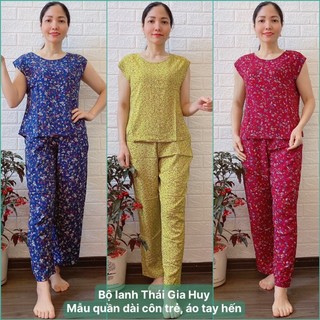 [ Sale off ]  Đồ bộ trung niên Bộ Lanh Nhung Gia Huy mẫu Quần Dài Dáng Trẻ
