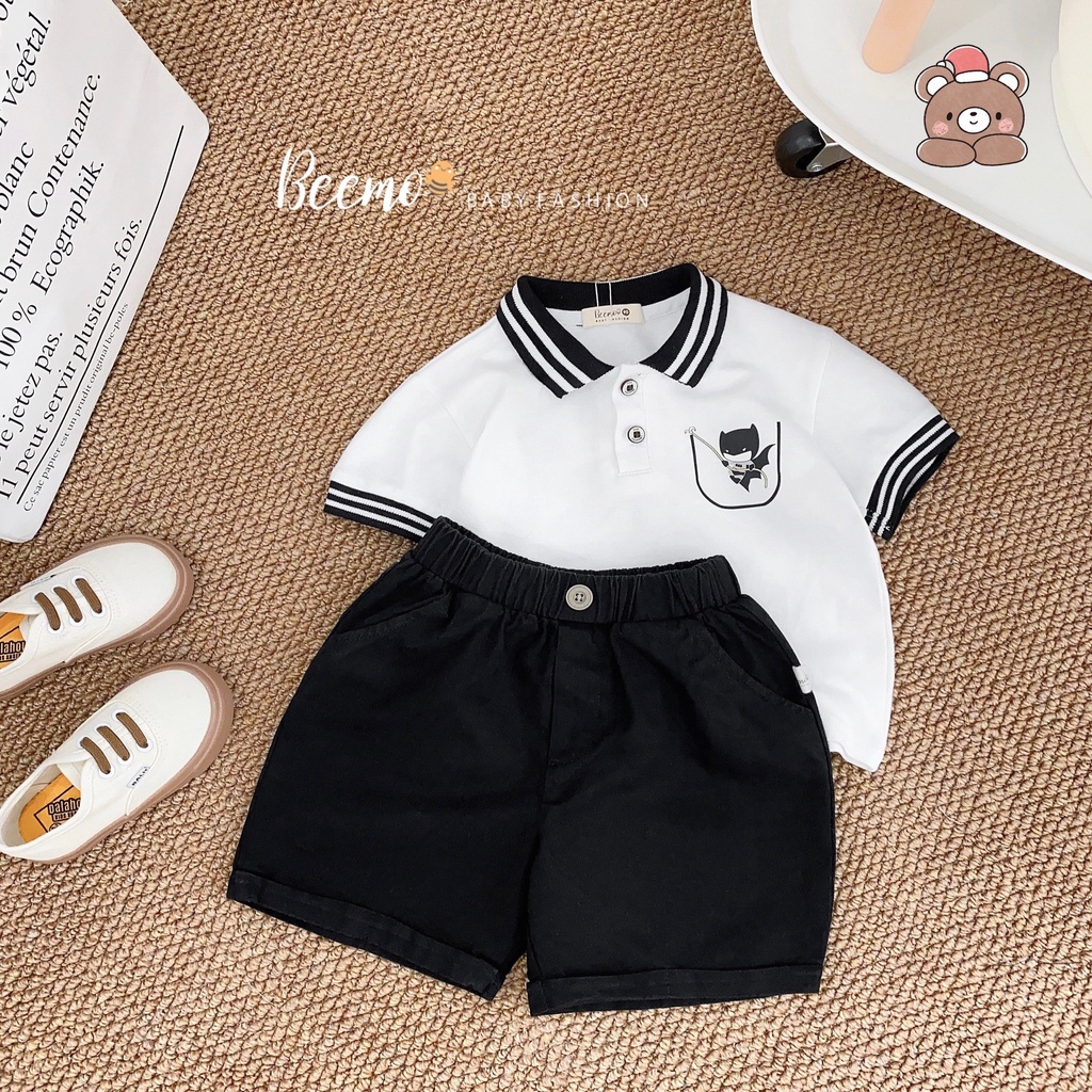 Set bộ quần áo polo cộc tay Beemo in hình Batman chất liệu cotton cá sấu mặc đi học đi chơi cho bé từ 1 - 7 tuổi 22109B