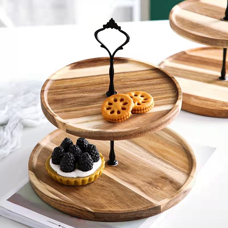 Dĩa Khay Trang Trí Bánh Trái Cây Bằng Gỗ Trưng Bày Món Tráng Miệng Phong Cách Vintage Đơn Giản