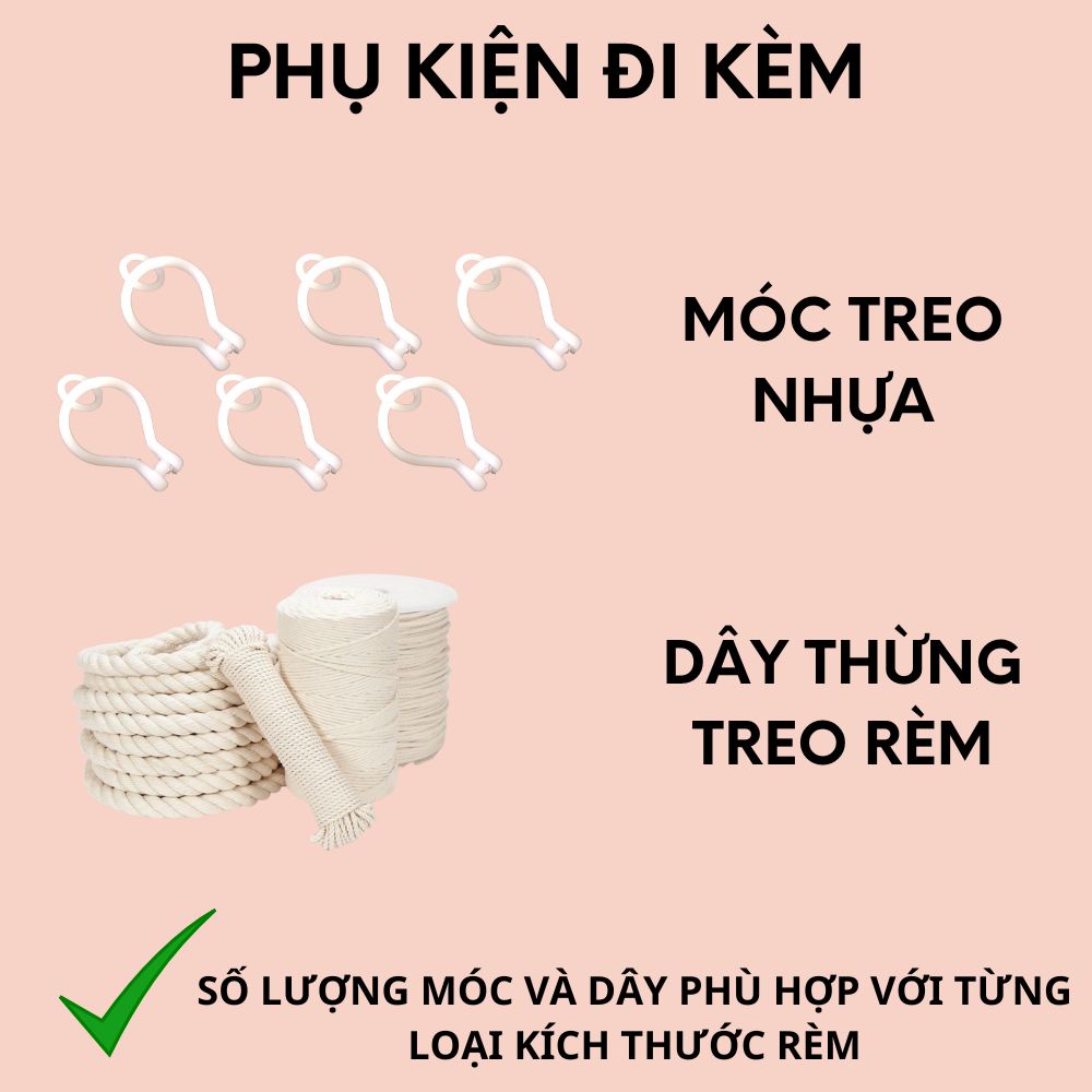 Rèm che ngăn phòng, treo cửa chắn nắng vải Poly có móc treo sẵn nhiều mẫu đủ kích thước