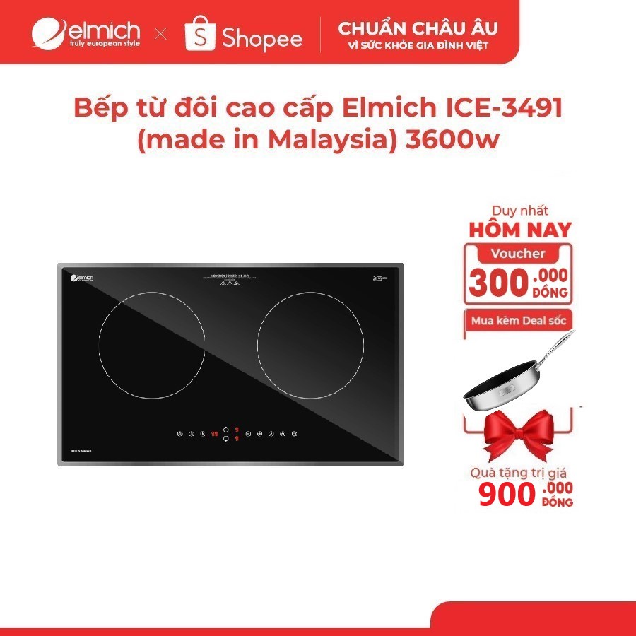 Bếp từ đôi cao cấp Elmich ICE-3491 (made in Malaysia) 3600w