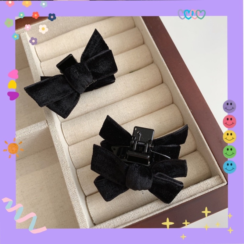 Kẹp tóc set mini Nơ nhung 🖤 đen 2 bên tóc cute