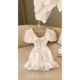 Váy Hoa Nổi Tay Bồng Thắt Nơ Tiểu Thư Nhẹ Nhàng Hàng Thiết Kế Cao Cấp
