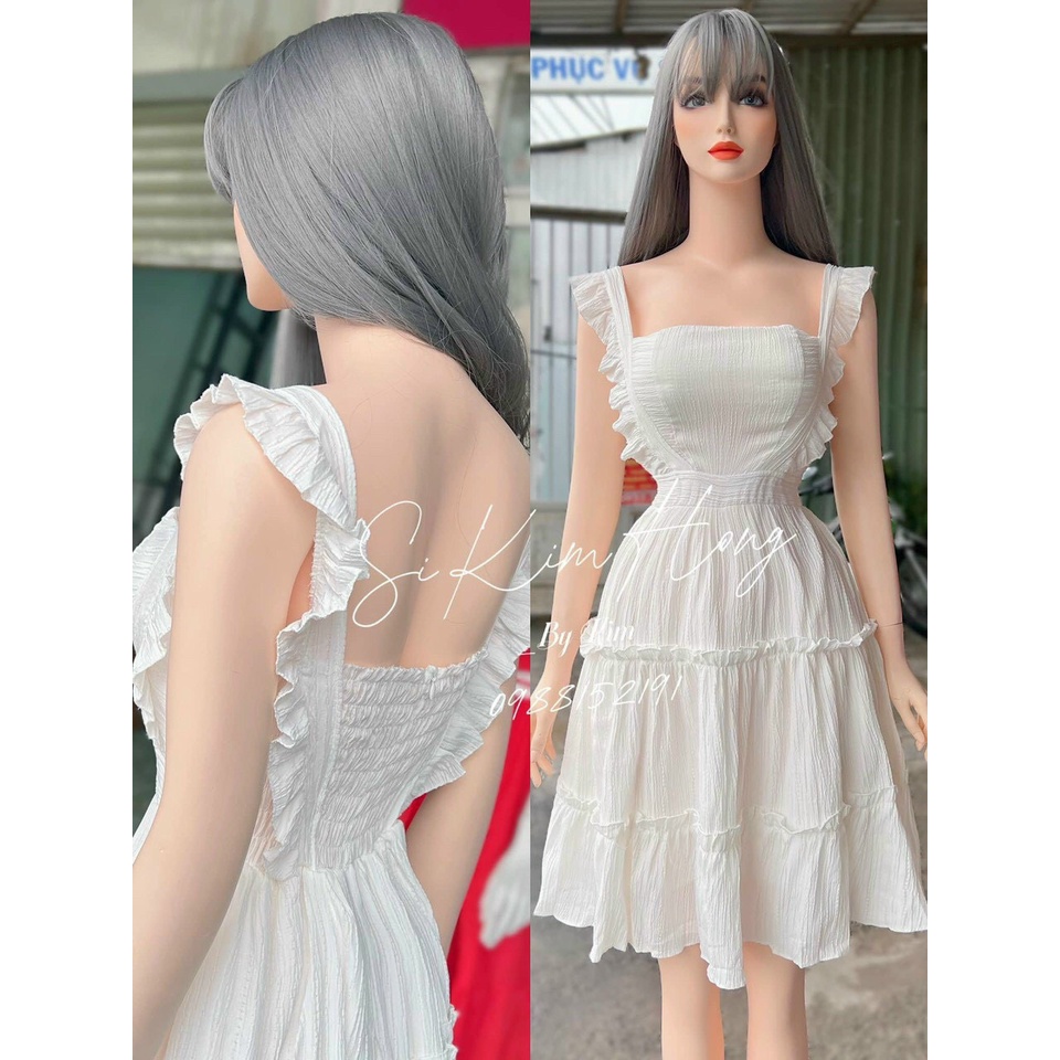 Đầm maxi cánh tiên có lót trong và mút ngực ba màu đầm trắng, xanh, vàng chất liệu tơ đục lỗ cao cấp thời trang nữ ARAVA