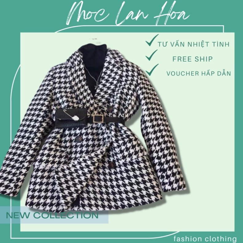 (MộcLan.Hoa) Áo khoác/ Áo dạ phối màu đen trắng kèm belt túi kẻ xinh xắn dành cho nữ | BigBuy360 - bigbuy360.vn