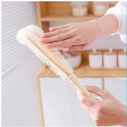 Chổi cọ rửa ly tách chai lọ thuỷ tinh phụ kiện xe máy/ô tô cán gỗ tái sử dụng tiện lợi H164
