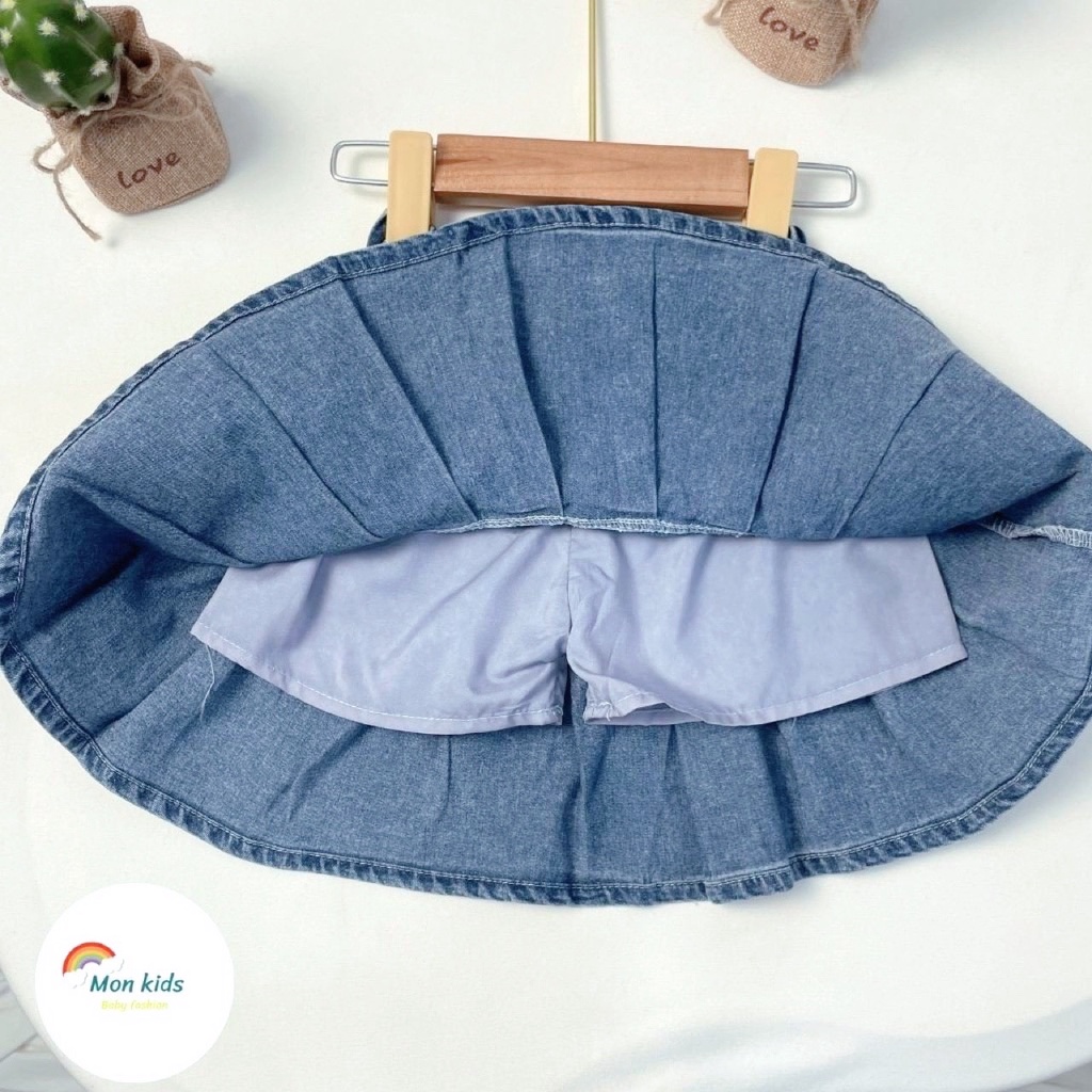 Chân váy cho bé gái, chan vay jean be gai, chân váy trẻ em Monkids xếp ly thời trang