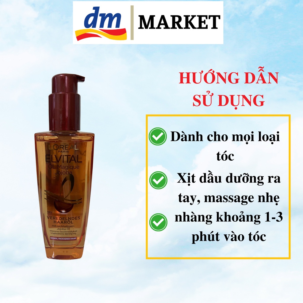 Tinh dầu dưỡng tóc Loreal giúp phục hồi hư tổn,tóc bền màu bóng khỏe, chai thủy tinh 100ml