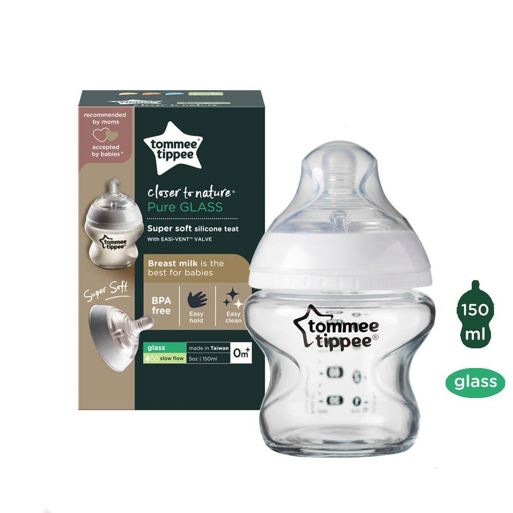 Bình Sữa Thủy Tinh Ty Siêu Mềm Tự Nhiên Tommee Tippee Closer To Nature 150ml, 250ml, Cho Bé Từ Sơ Sinh