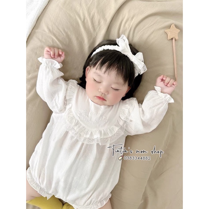 Sét body tiểu thư đầy tháng/ thôi nôi dài tay cho bé gái ren bèo ngực kèm nơ