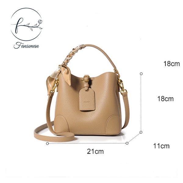 Túi xách nữ FANSIMAN chính hãng kèm dây lụa, kiểu túi messenger cầm tay, đeo vai da sang trọng FSH106