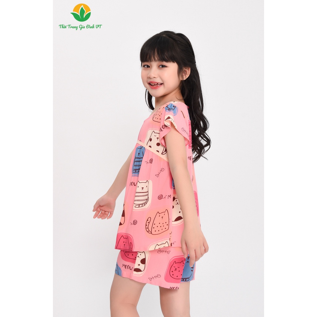 Bộ quần áo mặc nhà bé gái mùa hè Việt Thắng, quần đùi, áo sát nách, chất Lanh (tole) - B63.2310
