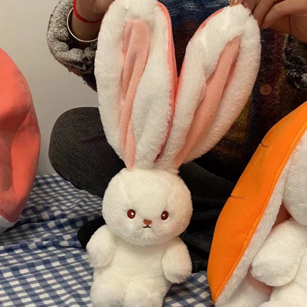 ✌2 Trong 1Thỏ dâu!✌Gấu Bông con thỏ Cosplay 2 Màu - Bunny Bông Cao Cấp Gấu Bông Thú Nhồi Bông Hình Thỏ dâu Và Cà Rốt Sáng Đồ chơi Plush18 / 25 / 35cm