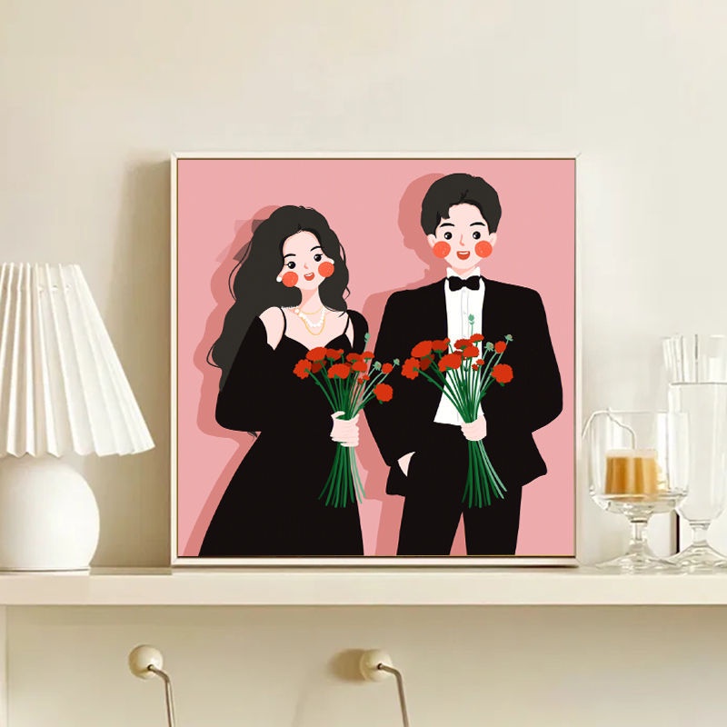 Tranh Tô Màu Sơn Dầu Cặp Đôi 30x30cm Qùa Tặng Bạn Trai Bạn Gái Ngọt Ngào Gắn Kết Treo Tường Phòng Khách Phòng Ngủ